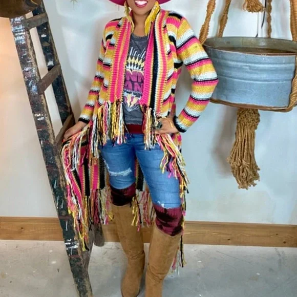 Blue B long sweater fringed cardigan. Small NWT. - Picture 1 of 6